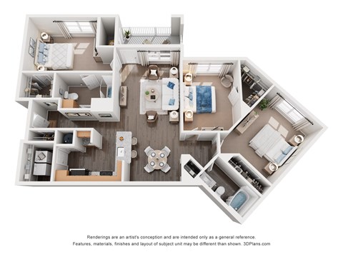 Floor plan for 3 beds, 2 baths, 1356 sqft